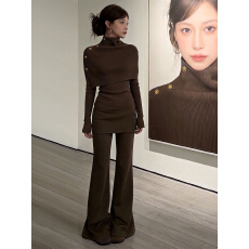 批发2026新款美拉德复古咖色<b class='q'>套装</b>女早春斗篷<b class='q'>针织</b>衫屁帘阔腿裤子两件套