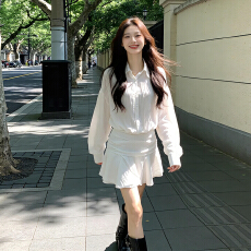 批发法式白色衬衫<b class='q'>连衣裙</b>子女夏季2026新款小个子设计感荷叶边气质短裙