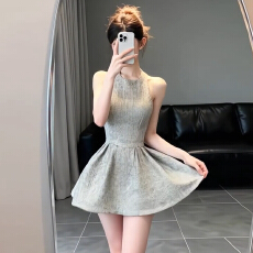 批发法式富家千金高级感背心<b class='q'>连衣裙</b>子女2026新款早春小个子收腰蓬蓬裙