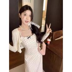 批发早春漂亮绝美<b class='q'>波点</b>吊带<b class='q'>连衣裙</b>子女夏季2026新款巨好看长裙套装