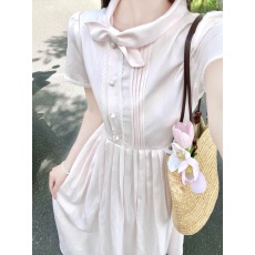 批发韩系甜美风粉色短袖<b class='q'>连衣裙</b>子女夏2026新款巨好看独特漂亮绝美长裙