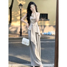 批发巨好看韩系穿搭一整套2026新款无袖背心上衣女夏季阔腿裤两件套装