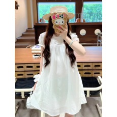 批发韩系初恋白色<b class='q'>娃娃</b>领<b class='q'>连衣裙</b>女夏季小个子宽松泡泡袖减龄a字小白裙