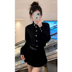 批发溺水三鱼NSSY麂皮绒黑色长袖<b class='q'>连衣裙</b><b class='q'>秋季</b>穿搭千金感巨好看收腰短裙