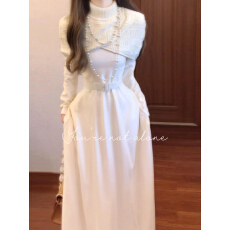 批发2026新款白色针织斗篷<b class='q'>连衣裙</b>子女秋冬季小个子设计感收腰套装长裙