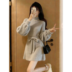 批发小个子香风灰色毛衣针织<b class='q'>连衣裙</b>子女秋冬季2026新款巨好看收腰短裙