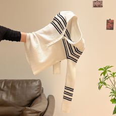 批发撞色<b class='q'>条纹</b><b class='q'>针织</b>打底衫内搭女2026春装新款半开领长袖高级感气质上衣