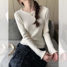 批发设计感<b class='q'>韩版</b>百搭圆领内搭波浪边显瘦打底针织衫上衣女2026新款毛衣