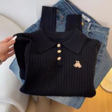 批发爆款自留推荐POLO领针织衫女<b class='q'>秋冬</b>新款刺绣小熊修身长袖高级感上衣