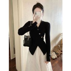 批发不规则设计感毛衣内搭打底衫女秋<b class='q'>冬</b>高级感修身显瘦纯欲针织衫上衣