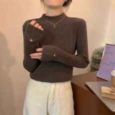 批发<b class='q'>春</b>季秋冬2026美拉德咖色打底衫女半高领洋气针织毛衣修身内搭上衣