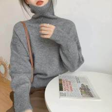批发<b class='q'>高领</b>套头<b class='q'>毛衣</b>女2026年秋冬季慵懒风软糯宽松内搭堆堆领针织打底衫