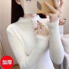批发仿水貂绒蕾丝花边修身毛衣女小众设计感半高领内搭针织<b class='q'>打底衫</b>时尚
