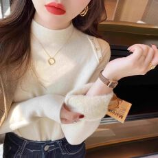 批发纯色半高领针织加绒内搭女夏季时尚一体绒<b class='q'>打底衫</b>修身长袖毛衣上衣