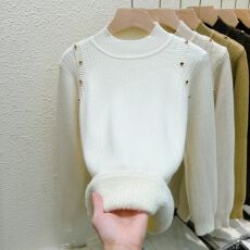 批发品牌折扣秋冬半高领加绒加厚毛衣女一体绒洋气保暖内搭<b class='q'>打底衫</b>上衣