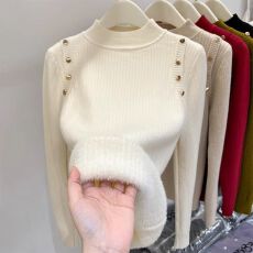批发半高领毛衣女一体绒保暖上衣秋冬2026新款高级感加绒加厚<b class='q'>打底衫</b>女