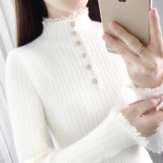 批发半高领仿水貂绒毛衣<b class='q'>打底衫</b>内搭2026新款女秋冬蕾丝百搭上衣针织衫