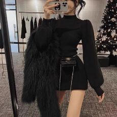 批发2026秋冬新款毛衣半高领连衣裙女修身显瘦辣妹性感包臀<b class='q'>打底裙</b>