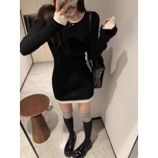 批发法式打底针织连衣裙女秋冬高级感小个子内搭打底<b class='q'>修身</b>显瘦包臀裙子