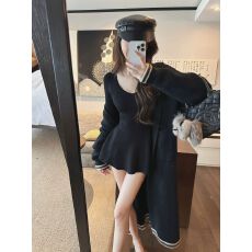 批发2026春秋冬新款长袖收腰V领针织连衣裙女修身显瘦气质内搭短裙