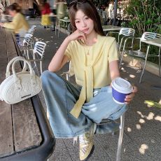 批发设计感带披肩短袖针织衫两件套女2026<b class='q'>夏</b>新品休闲百搭圆领纯色上衣