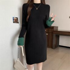 批发秋<b class='q'>冬</b>新款大码女装时髦设计感针织连衣裙胖妹妹遮肚子显瘦毛衣裙子