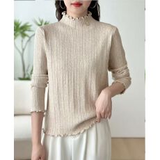 批发木耳边半高领针织衫女秋季新款<b class='q'>大码</b>胖mm显瘦中长款内搭毛衣打底衫