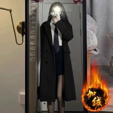 批发【加绒加厚 】<b class='q'>中长款</b>呢子大衣女秋冬季新款高级感小个子毛呢外套