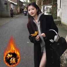 批发【加绒加厚】灰色毛呢大衣女高级感秋冬新款正肩显瘦韩版西装外套