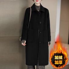 批发【加绒加厚】时尚毛呢外套女2026冬新款单排扣长款显瘦呢子大衣潮