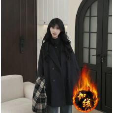 批发加绒加厚宽松气质百搭时尚<b class='q'>中长款</b>大衣女士秋冬款小个子毛呢大衣