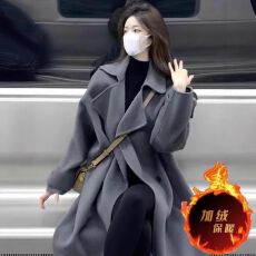 批发【加绒加厚】质感灰色呢子大衣女2026秋冬季新款毛呢外套<b class='q'>中长款</b>