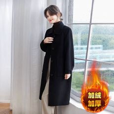 批发【加绒加厚】<b class='q'>中长款</b>大衣毛呢外套秋冬季宽松高端秋冬款小个子过膝