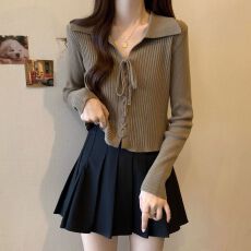 批发<b class='q'>大码</b>短款针织打底衫上衣女早秋胖mm遮肚正肩内搭小衫洋气欧货毛衣