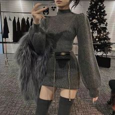 批发2026秋冬新款韩版针织半高领连衣裙女修身显瘦名媛气质毛衣<b class='q'>打底裙</b>