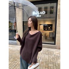 批发2026新款不规则一字肩毛衣女宽松设计感小众慵懒蝙蝠袖针织衫上衣