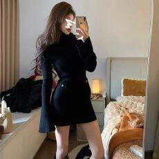 批发小香风<b class='q'>高领</b>针织连衣裙女秋冬气质名媛包臀小妈裙打底内搭<b class='q'>毛衣</b>裙子