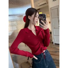 批发法式<b class='q'>红色</b>针织衫短款修身长袖毛衣2026年秋冬新款小众高级<b class='q'>上衣</b>女装