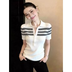 批发韩系<b class='q'>修身</b>正肩polo领针织短袖T恤女2026新款设计感独特漂亮小上衣