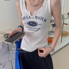 批发美式字母印花背心女<b class='q'>夏季</b>2026年新款V领修身<b class='q'>运动</b>休闲打底上衣