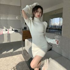 批发2026秋冬新款减龄袖套毛衣女泡泡袖气质内搭针织<b class='q'>连衣裙</b>修身两件套