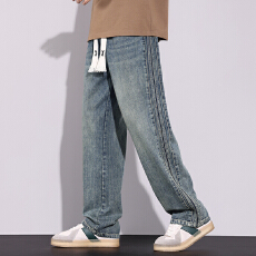 批发实拍2026春夏牛仔裤男直筒宽松休闲长裤韩版潮流百搭松紧腰裤