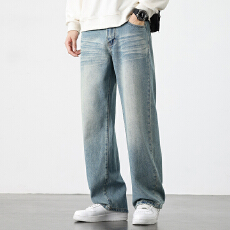 批发实拍2026春季新款牛仔裤男宽松直筒休闲百搭长裤