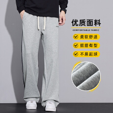 批发灰色三条杠裤子男款复古休闲直筒裤