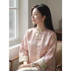 批发新中式国风盘扣刺绣粉色<b class='q'>外套</b>女春夏季新款轻奢高级感唐装开衫上衣