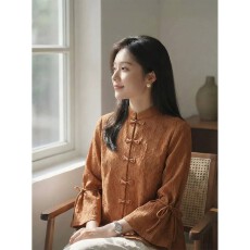 批发新中式咖色盘扣外套女2026春季新款高级感巨好看百搭对襟立领上衣