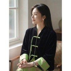 批发新中式黑色丝绒外套女2026春季新款国风气质独特漂亮盘扣流苏上衣