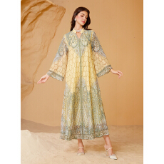 批发外贸中东跨境穆斯林女装长袍绣花布印花烫钻女长裙连衣裙Abaya