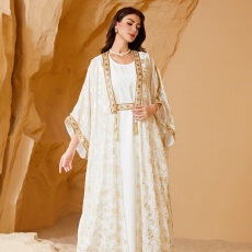 批发外贸中东独立站穆斯林女士连衣裙<b class='q'>欧美</b>外贸跨境夏季烫金长袍