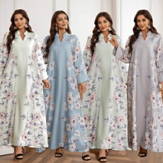 批发外贸中东沙特跨境穆斯林女装长袍外贸印花钉珠阿拉伯连衣<b class='q'>裙</b>大码